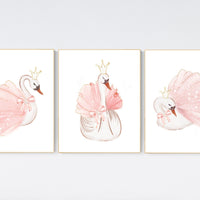 Swan nursery wall art, Nursery decor girl blush pink, blush nursery, floral nursery, swan wall prints, flower nursery, swan nursery prints