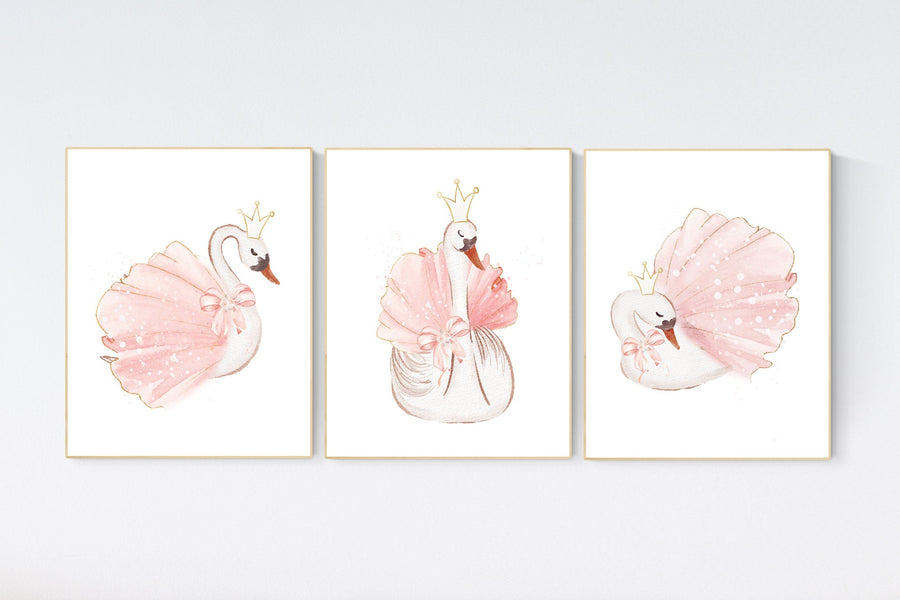 Swan nursery wall art, Nursery decor girl blush pink, blush nursery, floral nursery, swan wall prints, flower nursery, swan nursery prints