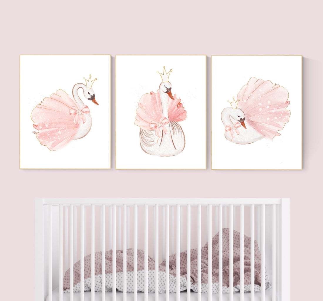 Swan nursery wall art, Nursery decor girl blush pink, blush nursery, floral nursery, swan wall prints, flower nursery, swan nursery prints