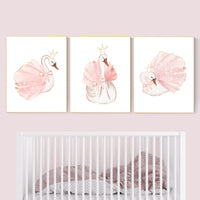 Swan nursery wall art, Nursery decor girl blush pink, blush nursery, floral nursery, swan wall prints, flower nursery, swan nursery prints