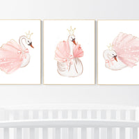 Swan nursery wall art, Nursery decor girl blush pink, blush nursery, floral nursery, swan wall prints, flower nursery, swan nursery prints
