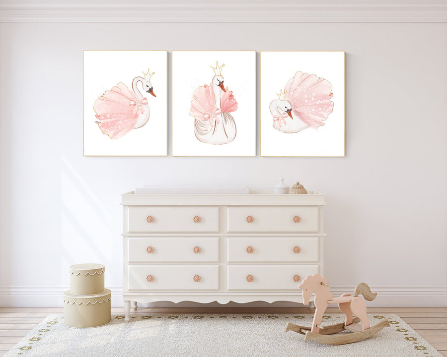 Swan nursery wall art, Nursery decor girl blush pink, blush nursery, floral nursery, swan wall prints, flower nursery, swan nursery prints