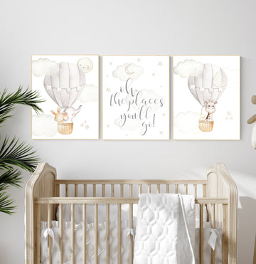 Nursery decor gender neutral, hot air balloon, elephant nursery, woodland animals, baby room decor, animal nursery, hot air balloons