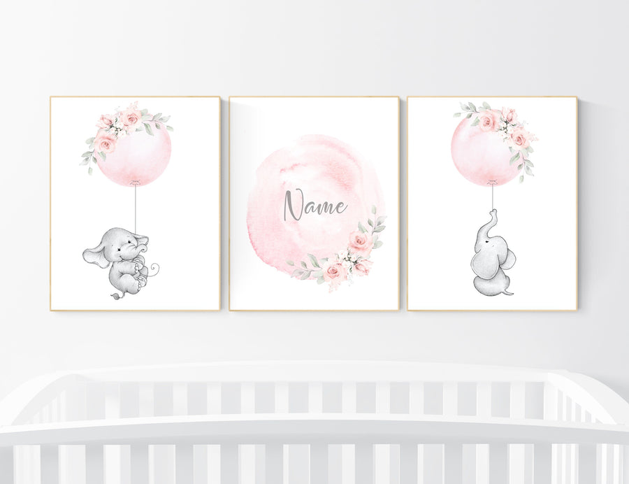 Elephant nursery, Nursery decor girl flower, blush nursery, blush pink, floral nursery, girl nursery name, nursery decor ideas, animal