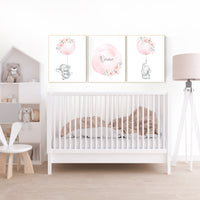 Elephant nursery, Nursery decor girl flower, blush nursery, blush pink, floral nursery, girl nursery name, nursery decor ideas, animal