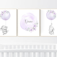 Girl nursery decor lavender, elephant nursery, name nursery girl, purple nursery decor, girl nursery decor flower, floral nursery