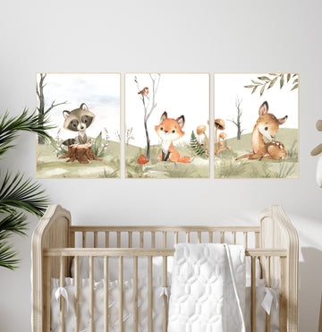 Animal nursery decor, woodland nursery prints, jungle animals, gender neutral nursery, Woodland Nursery, animal prints, fox, deer, raccoon