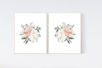 Nursery decor girl blush, floral nursery, flower nursery, nursery decor girl blush, nursery decor girl flower, girls room decor, baby girl