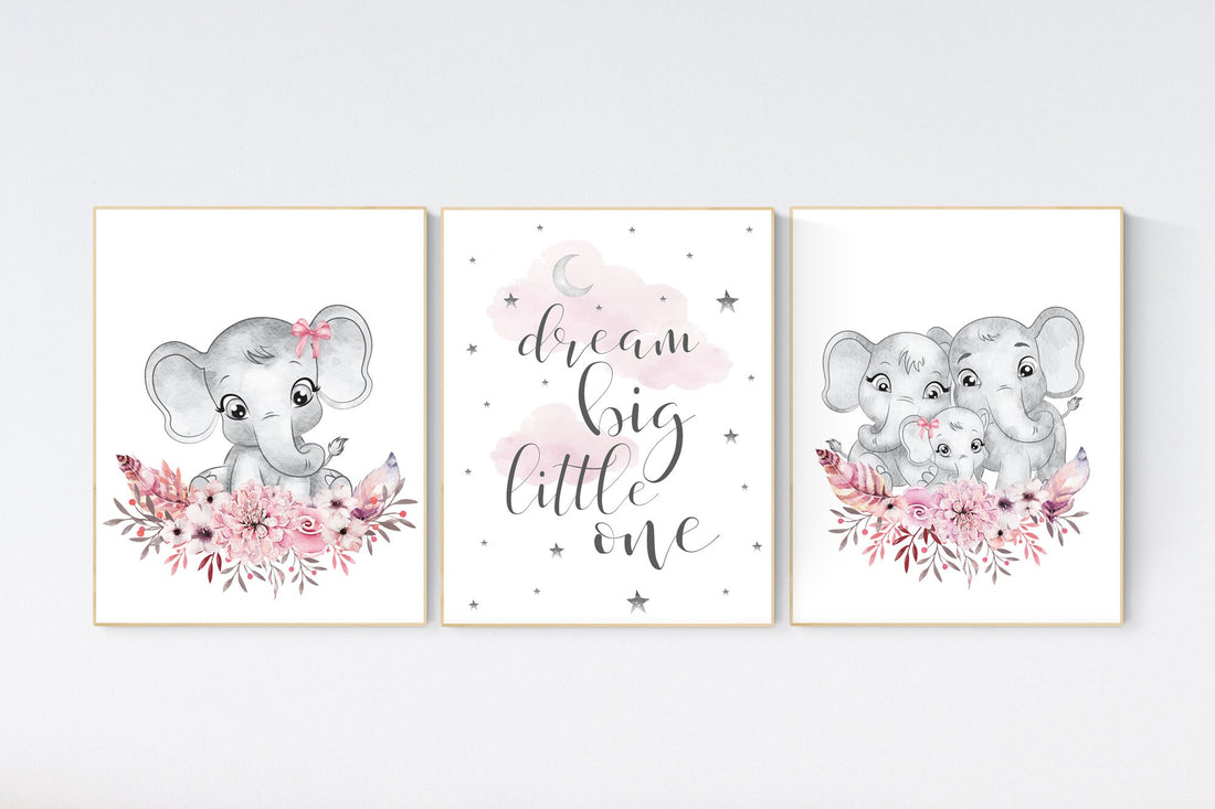 Nursery decor girl boho, elephant nursery wall art, nursery decor girl floral, nursery decor girl woodland, flower nursery, boho nursery