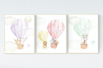 Nursery decor animals, hot air balloon, gender neutral, nursery decor, animal nursery, neutral, unisex, elephant giraffe, bear, nursery art