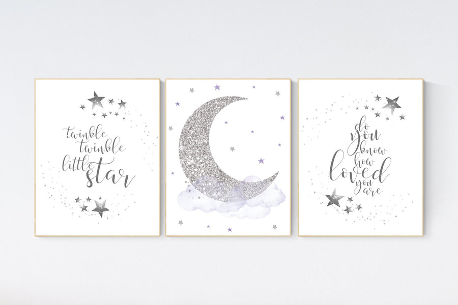Twinkle twinkle little star, purple silver, lilac silver, baby room decor girl, lavender, cloud and stars, baby room, girl room ideas