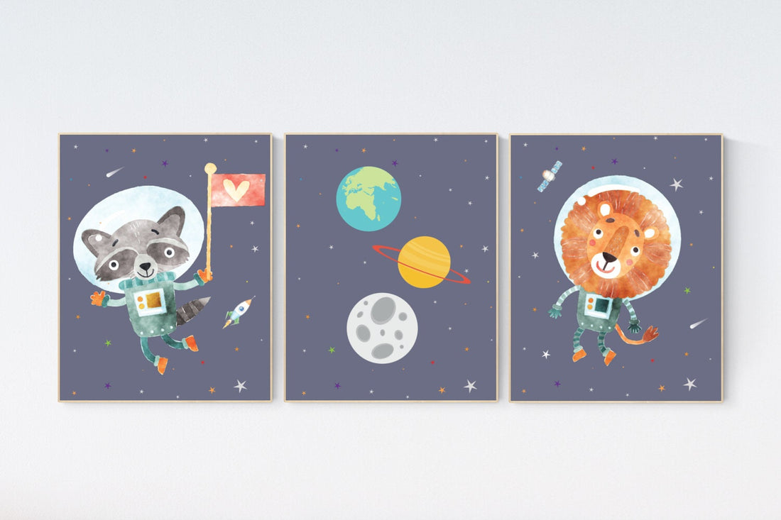 Nursery decor animals, Space nursery decor, Space themed nursery, outer space, boys room wall art, baby boy, animal space nursery wall art