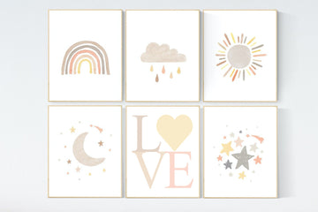 Gender neutral, nursery decor rainbow, gender neutral, you are my sunshine, stars, rainbow, cloud, nursery wall art neutral, nursery prints