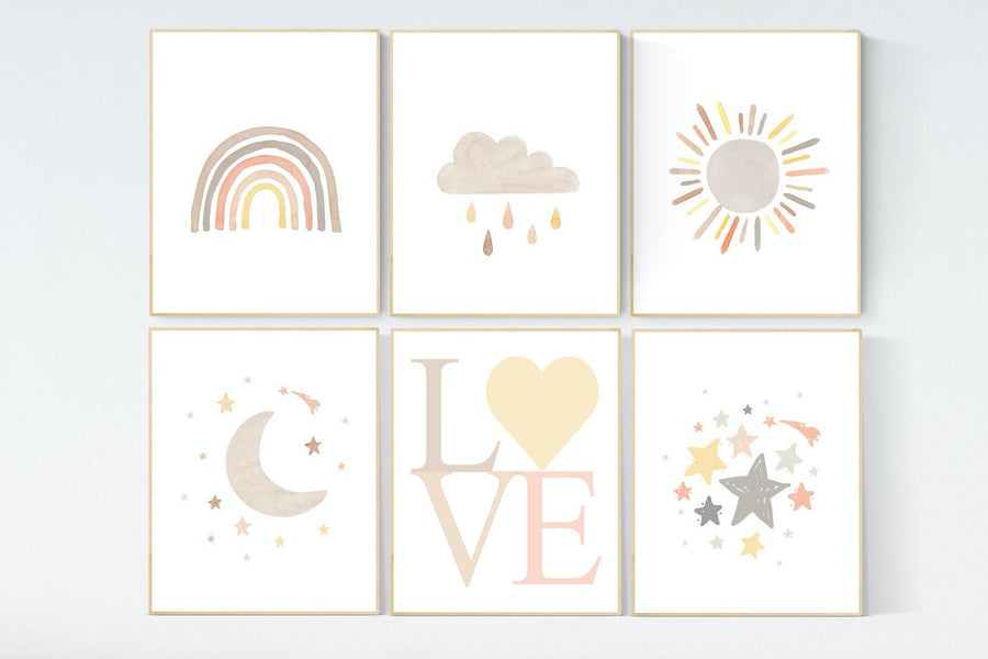 Gender neutral, nursery decor rainbow, gender neutral, you are my sunshine, stars, rainbow, cloud, nursery wall art neutral, nursery prints