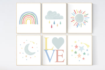 Nursery decor rainbow, neutral Rainbow Wall Art, rainbow Print Set, Cloud Rainbow Sun, Rainbow Wall Art, gender neutral, Watercolor Rainbow