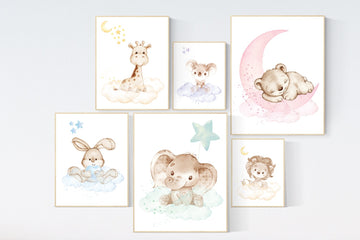 Nursery decor gender neutral, Nursery wall art animals, pastel colors, neutral, bunny, bear, elephant, giraffe, quote nursery wall decor