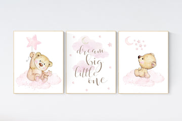 Bear nursery decor for girls, nursery decor girl, girl nursery decor, Nursery decor bear, nursery wall art girl teddy bear print for nursery