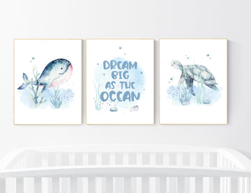 Ocean nursery decor, Nautical nursery print set, under the sea nursery, gender neutral nursery, ocean, nautical, Under the sea wall art