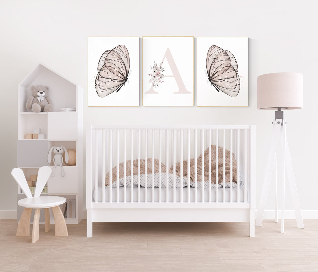 Nursery decor girl butterflies, Butterfly Nursery Art, Girl Nursery Art, Butterfly Nursery Decor for Baby Girl, Butterfly Art, light pink