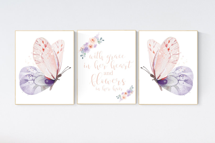 Nursery decor girl butterfly, Butterfly Nursery Art, Girl Nursery Art, Butterfly Nursery Decor for Baby Girl, flower nursery, light pink