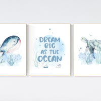 Ocean nursery decor, Nautical nursery print set, under the sea nursery, gender neutral nursery, ocean, nautical, Under the sea wall art