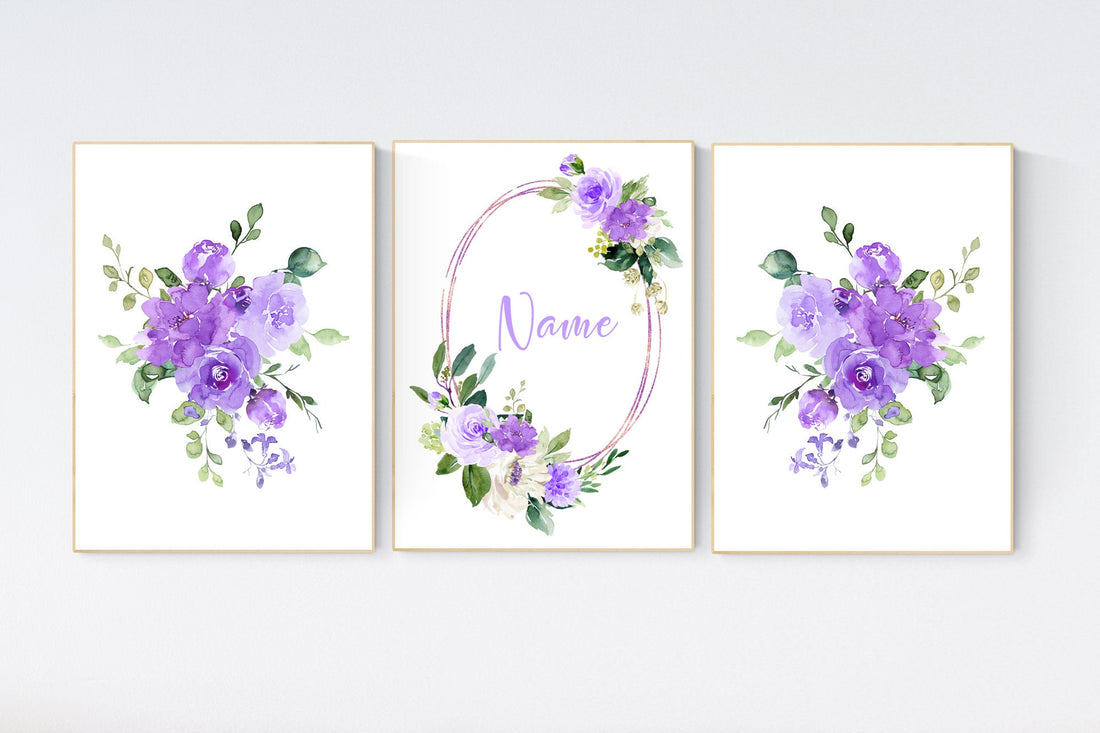 Nursery decor girl purple, floral nursery, flower nursery, purple nursery, lavender, name nursery, floral nursery, purple flowers