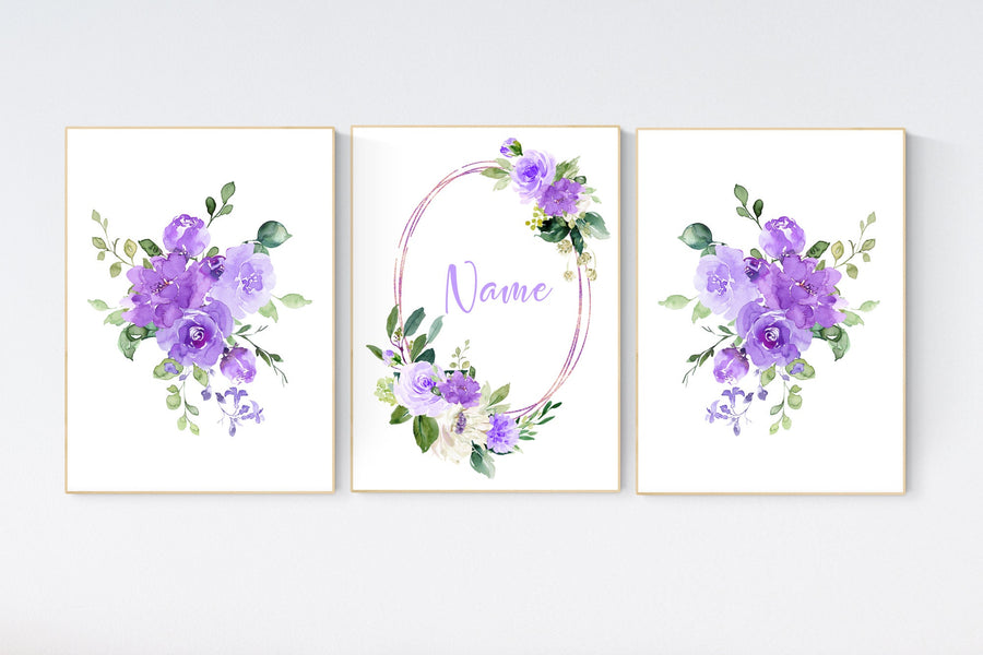 Nursery decor girl purple, floral nursery, flower nursery, purple nursery, lavender, name nursery, floral nursery, purple flowers