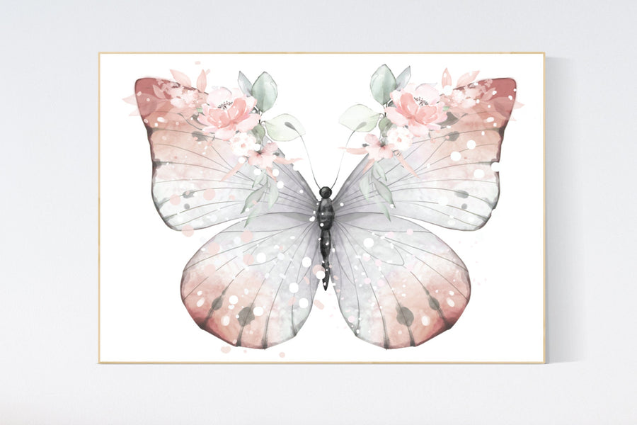 Nursery decor girl butterfly, blush, blush pink, Butterfly Nursery Art, girls room, butterfly prints, Butterfly Art, blush pink, neutral