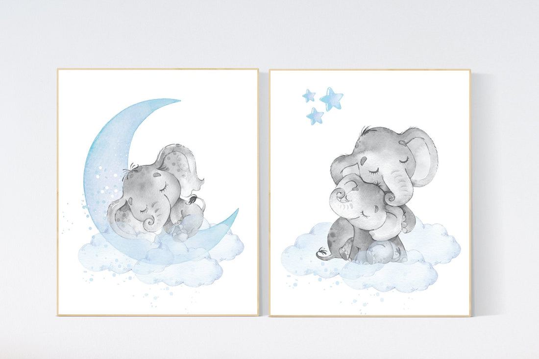 Nursery decor boy elephant, nursery wall art elephant, Elephant Nursery, boy nursery art, moon and stars, elephant nursery