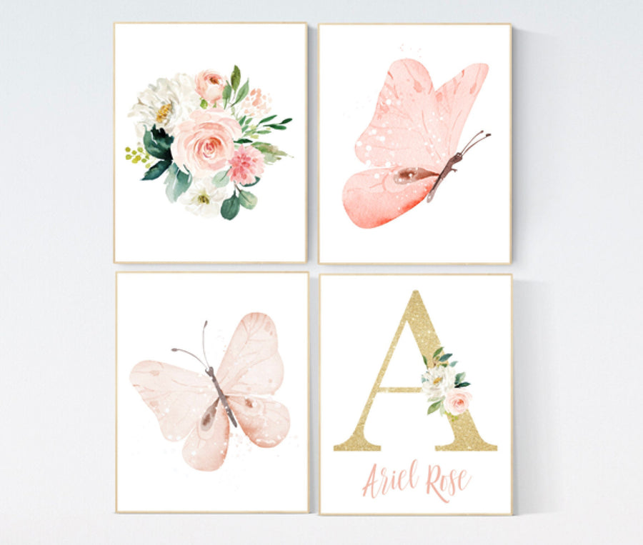 Nursery decor girl butterfly, peach, Butterfly Nursery Art, Girl Nursery Art, Butterfly Nursery Decor for Baby Girl, floral