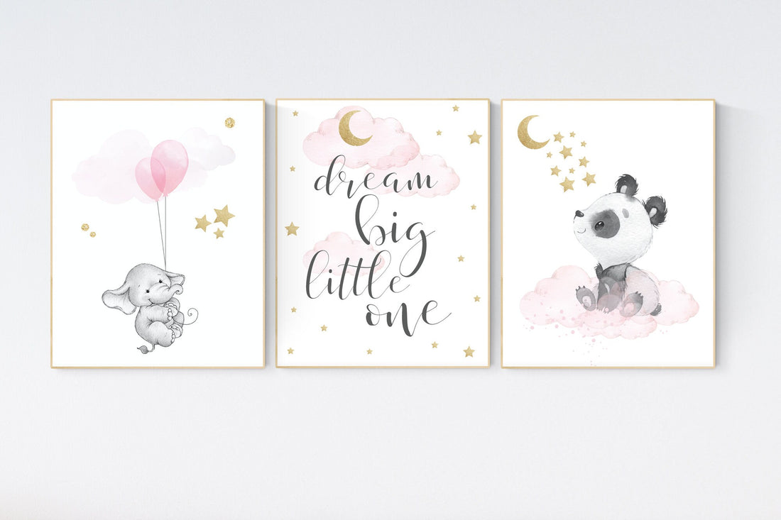 Nursery decor elephant, Nursery decor girl wall art, girls room decor pink, pink and gold nursery, animal balloon print, elephant nursery