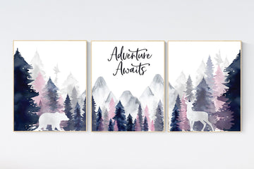 CANVAS LISTING: Nursery decor woodland, mountain wall art, tree nursery decor, adventure theme nursery, forest, navy