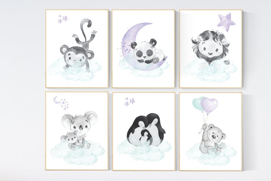 Animal nursery prints, Purple teal nursery, nursery decor girl, animal prints, purple nursery, baby nursery room decor, girl nursery