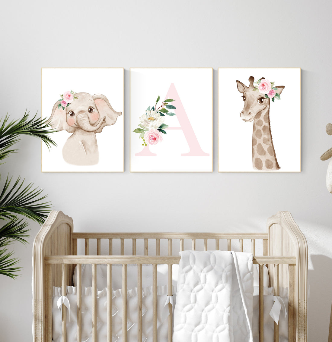 Set of 3 Safari Floral Animals, Nursery Prints, Nursery Decor, Girls Nursery Decor, Safari Nursery, jungle animals, Woodland Prints