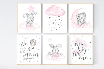 Nursery decor girl bunny, nursery decor girl pink gray, nursery decor girl animals, bunny nursery, rabbit nursery, pink and grey nursery