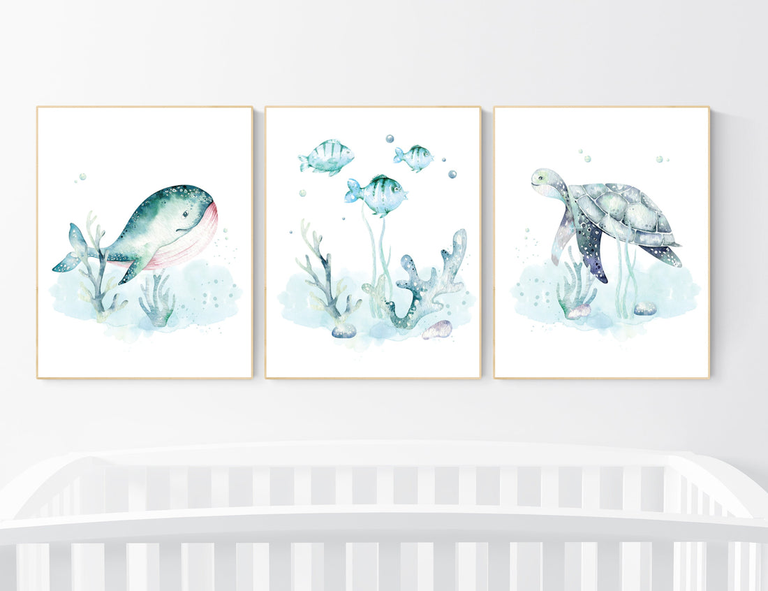 Ocean nursery decor, Nautical nursery print set, under the sea nursery, gender neutral nursery, ocean, nautical, Under the sea wall art