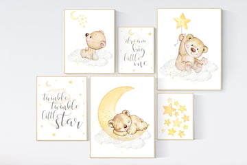 Nursery decor gender neutral, yellow nursery, bear nursery decor, neutral nursery prints, nursery decor prints, teddy bear nursery