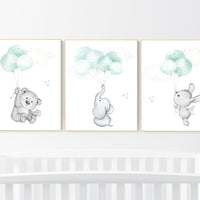 Mint nursery wall art, gender neutral, elephant nursery wall art, animal prints, bear nursery, rabbit nursery, mint green, twin nursery
