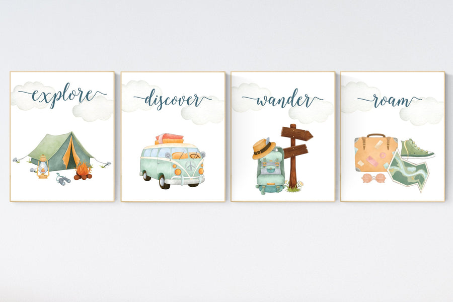 Travel nursery print, Explore nursery wall art, Baby boy nursery, Adventure Set of 6 prints, Camping Prints, Adventure Nursery Decor
