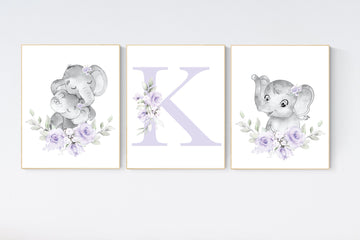Purple nursery, Boho baby room, nursery wall art elephant, nursery decor girl, nursery decor girl floral, lilac nursery decor, lavender