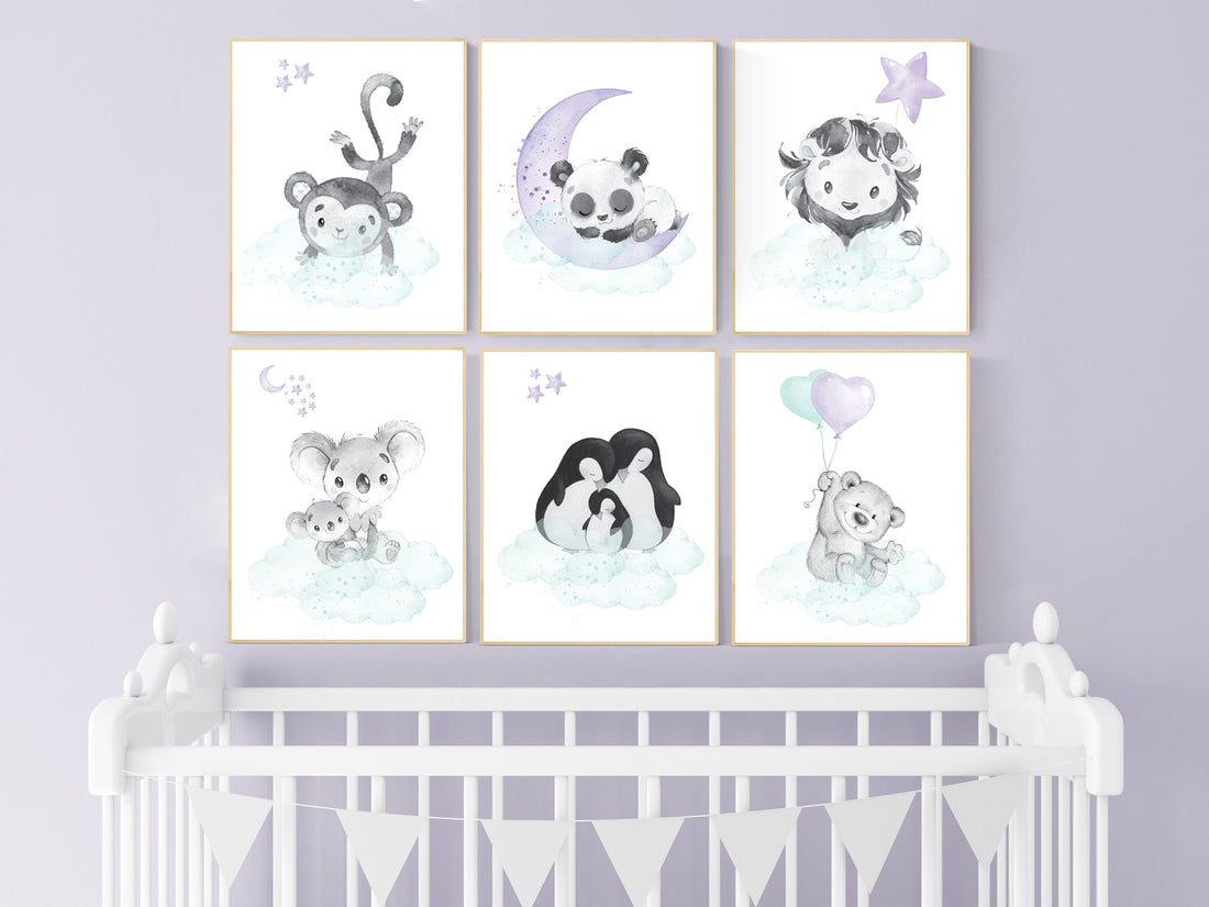 Animal nursery prints, Purple teal nursery, nursery decor girl, animal prints, purple nursery, baby nursery room decor, girl nursery