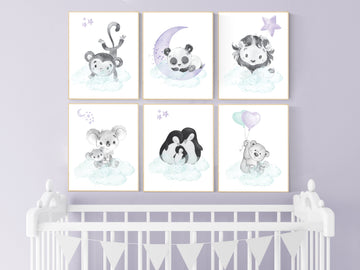 Animal nursery prints, Purple teal nursery, nursery decor girl, animal prints, purple nursery, baby nursery room decor, girl nursery