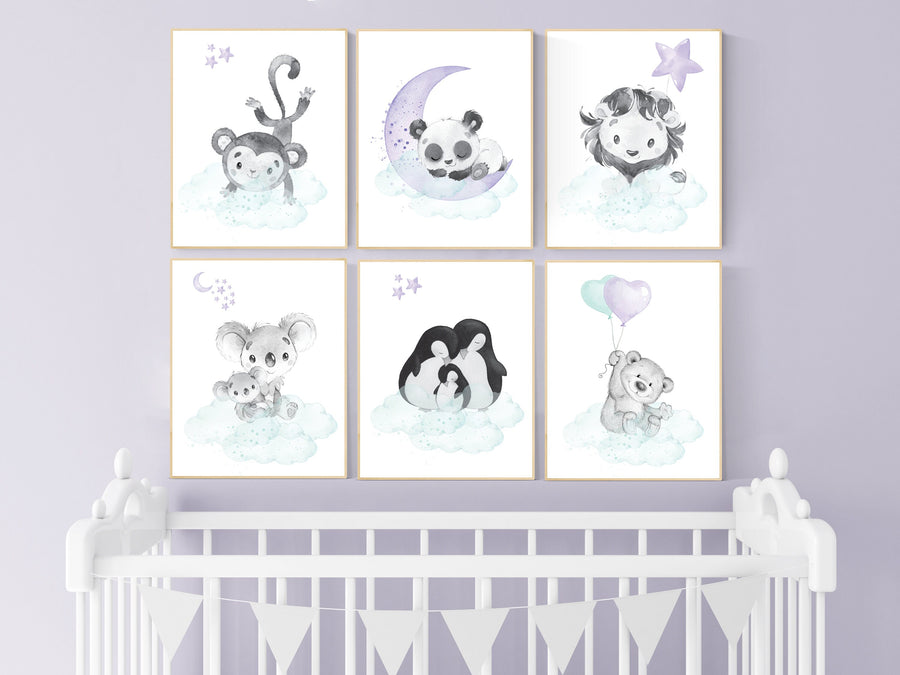 Animal nursery prints, Purple teal nursery, nursery decor girl, animal prints, purple nursery, baby nursery room decor, girl nursery