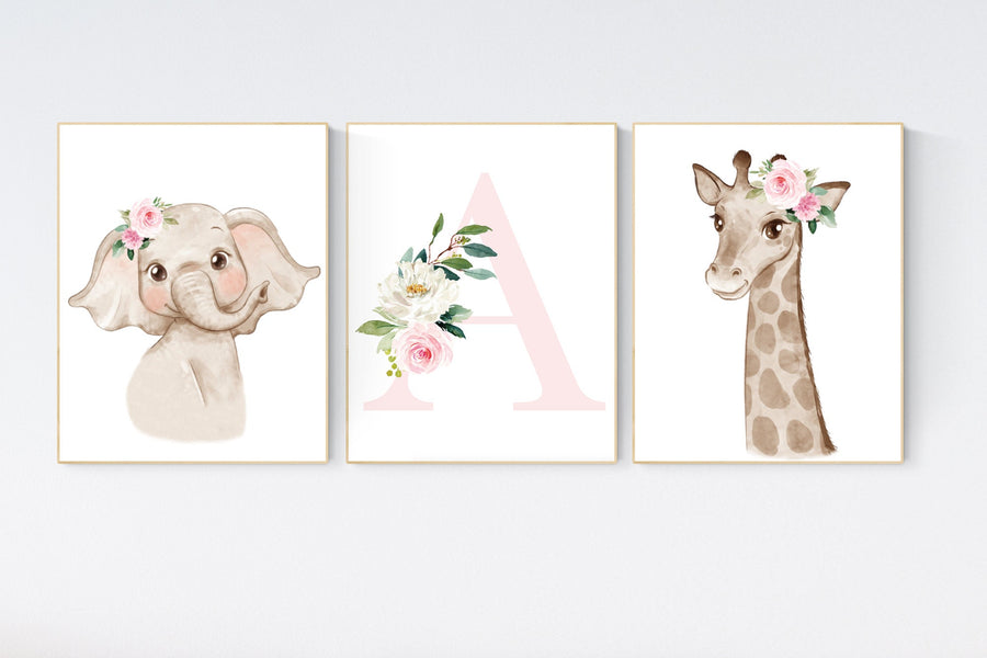 Set of 3 Safari Floral Animals, Nursery Prints, Nursery Decor, Girls Nursery Decor, Safari Nursery, jungle animals, Woodland Prints