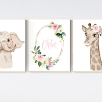 Safari Floral Animals, Nursery Prints, Nursery Decor, Girls Nursery Decor, Safari Nursery, jungle animals, Woodland Prints, set of 3