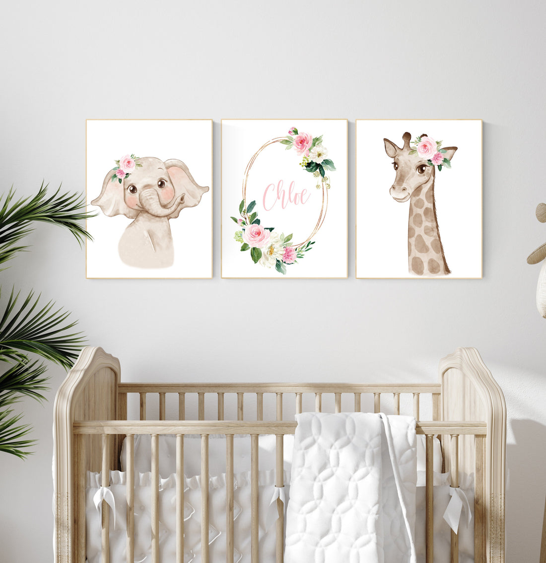 Safari Floral Animals, Nursery Prints, Nursery Decor, Girls Nursery Decor, Safari Nursery, jungle animals, Woodland Prints, set of 3