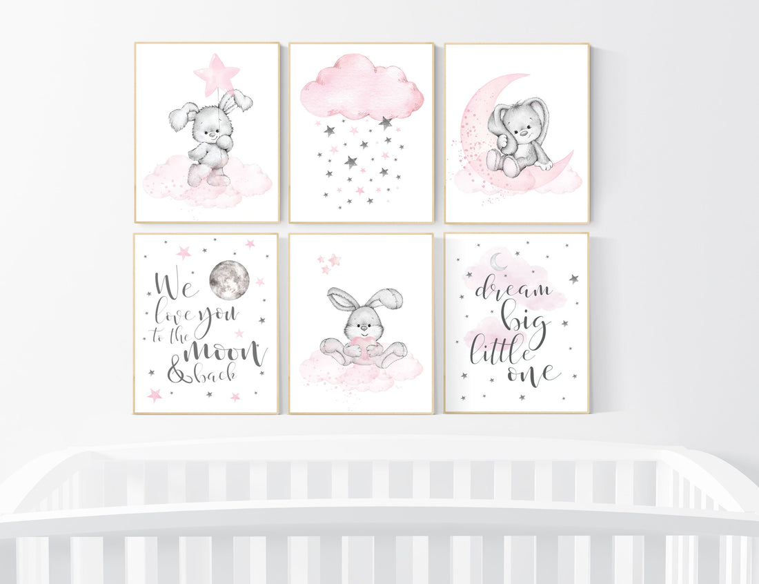 Nursery decor girl bunny, nursery decor girl pink gray, nursery decor girl animals, bunny nursery, rabbit nursery, pink and grey nursery