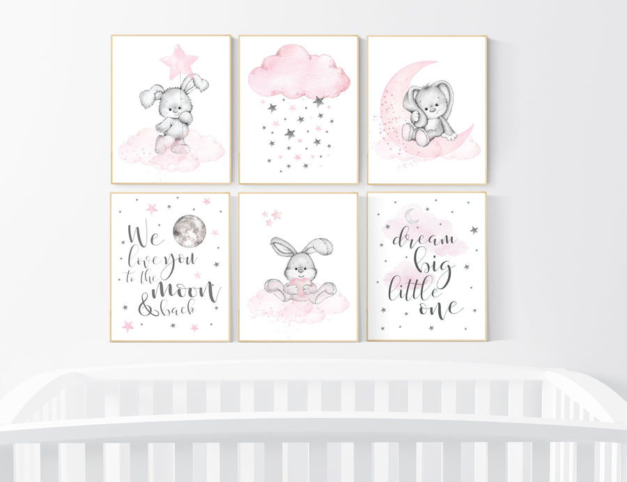 Nursery decor girl bunny, nursery decor girl pink gray, nursery decor girl animals, bunny nursery, rabbit nursery, pink and grey nursery
