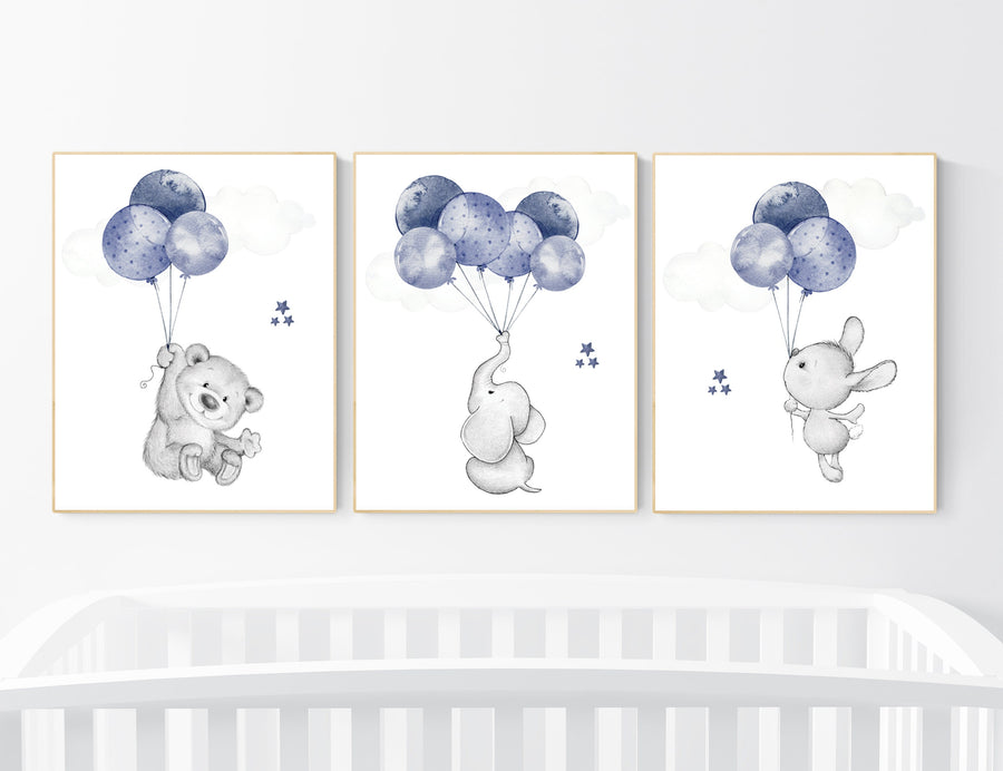 Nursery decor boy animals, navy nursery decor, elephant nursery, bear nursery, rabbit nursery, baby boy, nursery room decor, navy blue