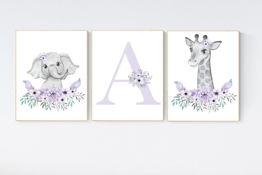 Nursery decor girl boho, Purple nursery, nursery wall art elephant, nursery decor girl, nursery decor girl floral, lilac nursery, lavender